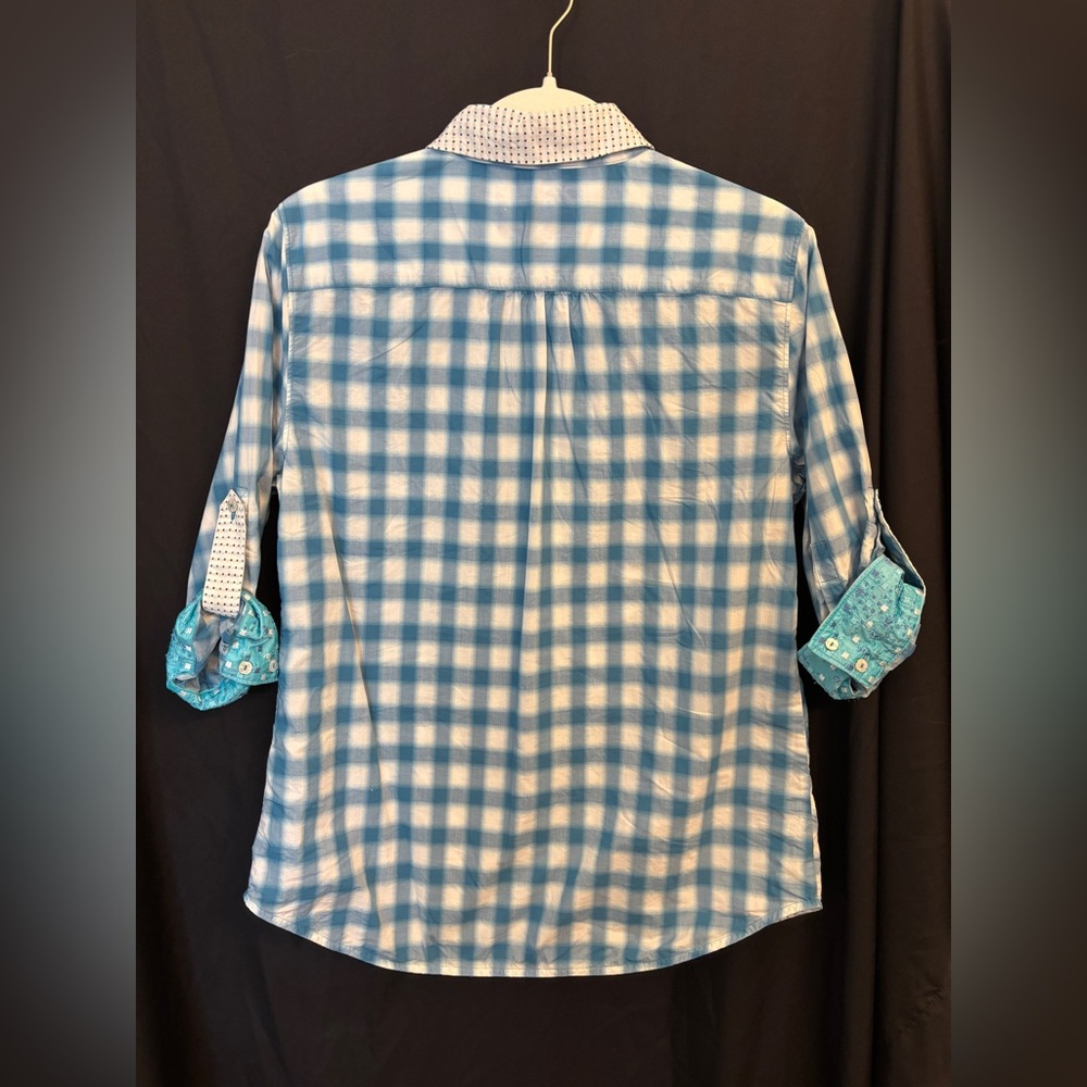 Robert Graham Blue & White Cotton Checked Collared Shirt Women’s Medium - Picture 2 of 10